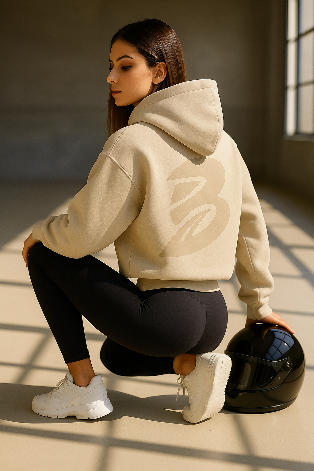 Cream motorcycle hoodie for women